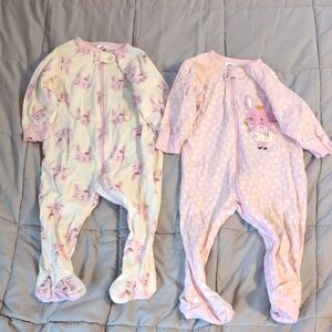Pair Of Gerber Pink and White Bunny Footies Size 6-9M